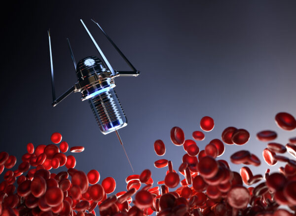 Nanobots are repairing damaged blood cells, nanotechnology concept. 3D illustration